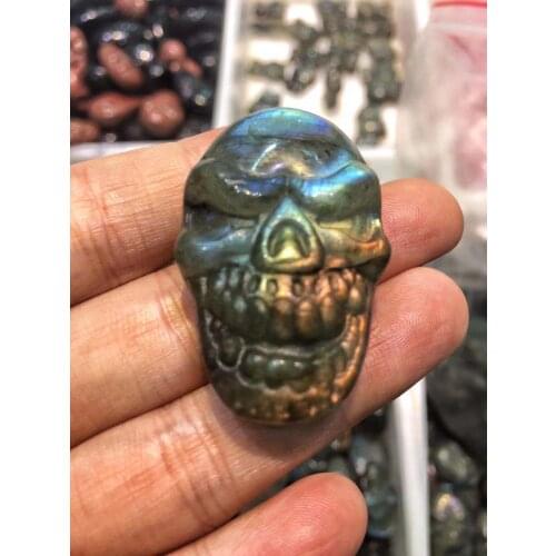 High quality natural labradorite crystal stone carving small skull pendant, collection