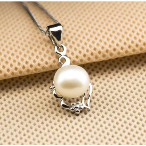 WQQCR 100% 925 Sterling Silver White Pearl Pendant Necklaces 18 inch 925 Silver Rolo Necklace Chains Wholesale+Necklace