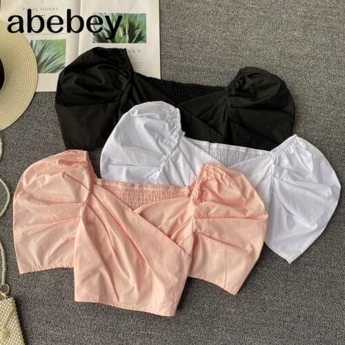 Women Boho 2021 Blouse Korean Retro Square-Collar Puff Sleeve Slim Tops Spring Sexy Streetwear crop Print Short Blouses