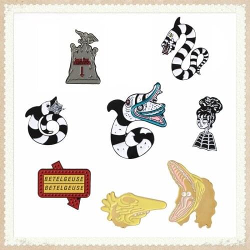 Halloween Brooches Collection Red Ticket Sand Worm Lydia Deetz Enamel Pins Gothic Lapel Pin Fantasy Movie Brooch Badge Jewelry