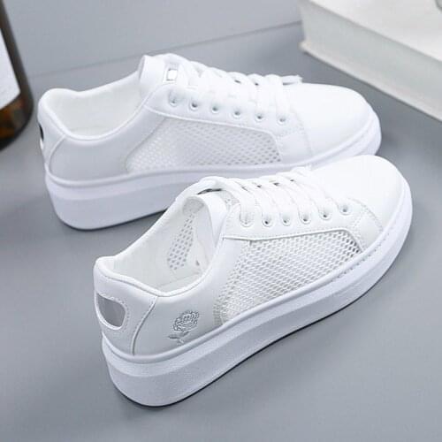 2021 Women Sneakers Fashion Breathble Vulcanized Shoes Pu Leather Platform Lace Up Casual White Tenis Feminino Zapatos De Mujer