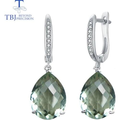 TBJ,big natural green amethyst 14ct checkerboard cutting gemstone classic fine earring jewelry 925 sterling silver for women