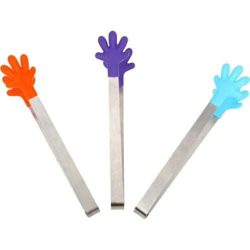 1pc Portable Creative Small Palm Silicone Clip Non Slip Stainless Mini Food Ice Square Suger BBQ Clip Kitchen Tools Tongs New