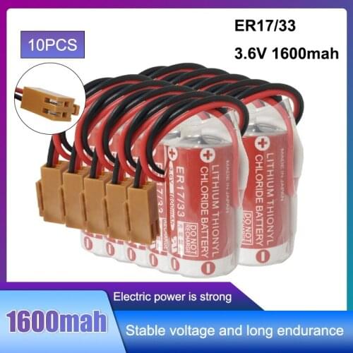 10pcs Original MAXELL 3.6v 1600mah ER17/33 ER1733 with 2 Hole plug Industrial control CNC Alarm system Lithium battery