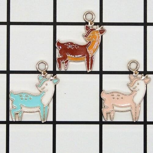 10pcs Cute Animal Series Sika deer Enamel Deer Charms Metal Floatings Fit Earrings DIY Pendants Jewelry Accessories XL917