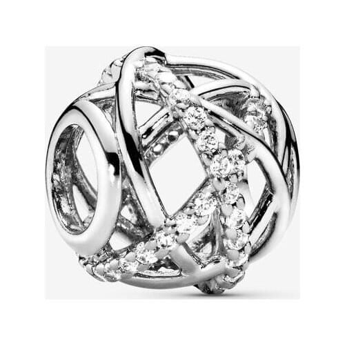 100% 925 Sterling Silver Beads Sparkling Lines Openwork Charm Fit Original Bracelet DIY Jewelry Gift bijoux