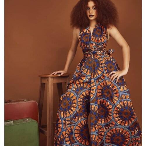 2021 New African Clothes Jumpsuit Ankara Style Wide Leg Pants Dashiki Print African Dresses for Women Fashion Ladies Robe