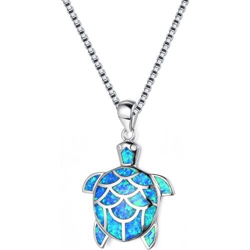 2021 New Hawaiian Sea Turtle Pendant Necklace Blue Imitation Opal Choker Necklaces for Women Boho Beach Chain Jewelry