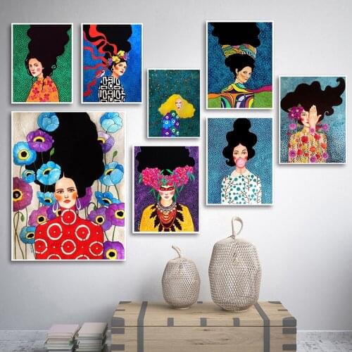 Abstract Nordic Girl Hair Flower Bird Wall Art HD Canvas Painting Figure Character Colorful Poster and Print Wall Picture Decor
