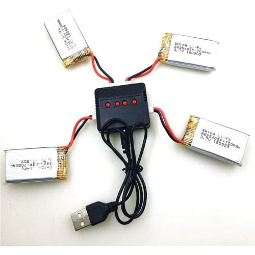 4PCS Batteries + USB Charger For XK K124 RC Helicopter Spare Parts Accessories XK K124 3.7V 700mAh Battery