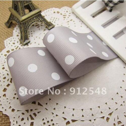 Free shipping 1-1/2" new arrival high quality beautiful dots 100% polyester printed Gray grosgrain ribbon, 38dyd009
