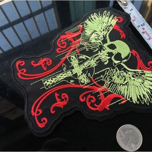 Big Gloden Red Skeleton Skull Patches Iron On Punk Biker Morale Wings Stalker Badges Embroidery Patches For Clothes Stripe Patch