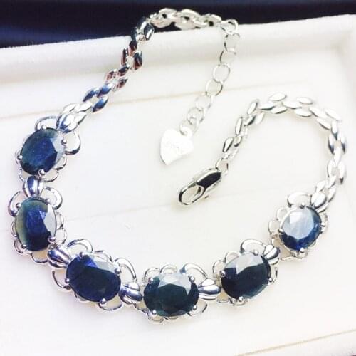 Natural real black sapphire chain bracelet Free shipping 925 sterling silver 1.6ct*6pcs gemstone For men or women X211123