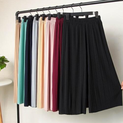 Korean Summer Thin Wide Leg Pants Women Casual Elastic High Waist Pants 2020 New Pleated Loose Chiffon Pants Trousers Femme P217