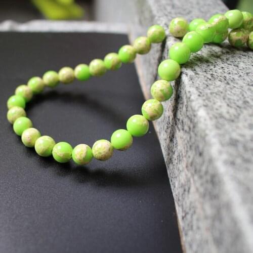 16" Full strand 8mm Emperor stone beads Light Green color with Stripes for jewelry making