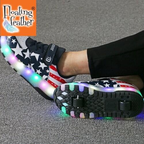 Children Glowing Sneakers Boys Girls with Wheels 2019 New LED Light Up Shoes Kids Sneakers on Wheels Sport Roller Skate Shoes