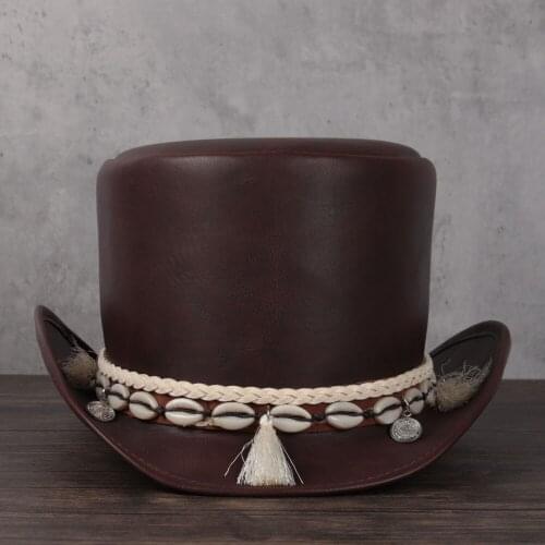 Women Leather Top Hat Lady President Tassel Fedoras Hat Magic Steampunk Cosplay Party Cap 3Size 13CM