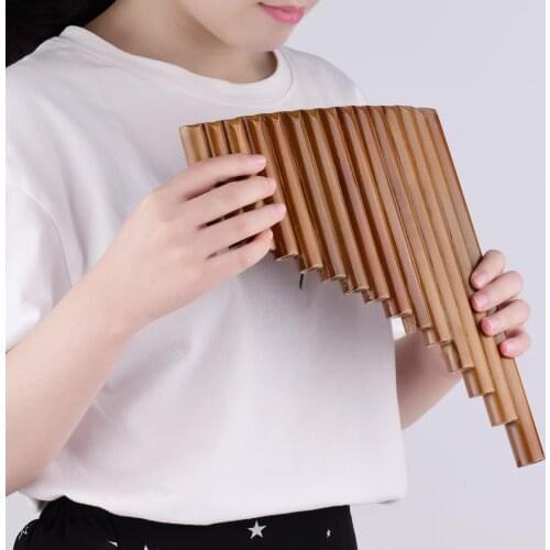 Muslady Pan Flute 15 Pipes Natural Bamboo Wind Instrument Panpipe G Key Panpipe Chinese Traditional Woodwind Instrument with Bag