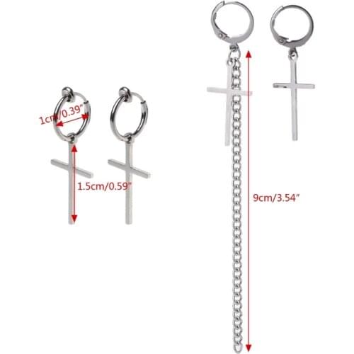Kpop Korean Stainless Steel Cross Tassel Long Earrings Jewelry