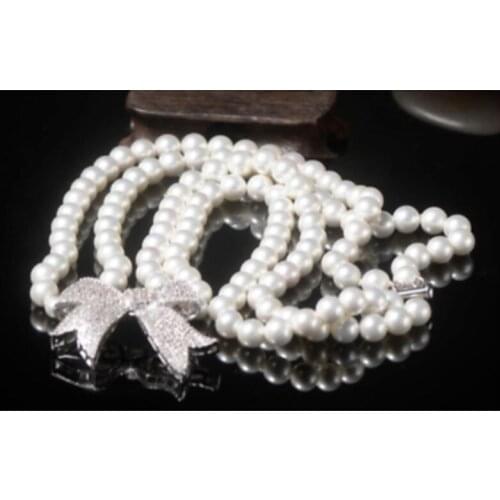 Beautiful two strands 9-10 mm round white pearl necklace 18"-19"