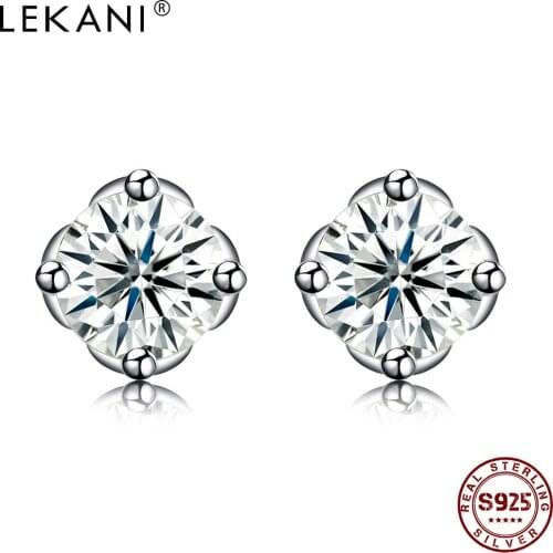 LEKANI S925 Sterling Silver Earrings For Women Flower Shape 5A Cubic Zirconia CZ Stud Earring Shining Clearly Fine Jewelry