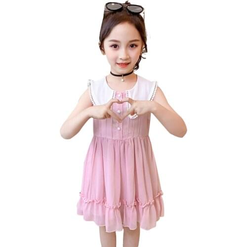 Girls Summer Dress Patchwork Dresses For Girl Lace Neck Party Dress For Children Sleeveless Clothes Girl 6 8 10 12 14