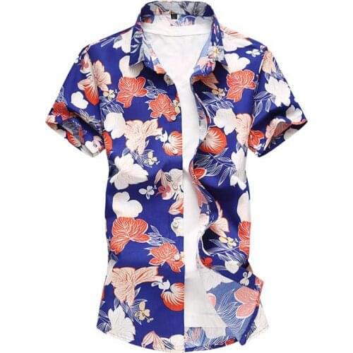 Big Size 5XL 6XL 7XL Men Summer Cotton Men Shirt Casual Floral Printed Shirts Men Cool Beach Holiday Flower Hawaiian Shirts