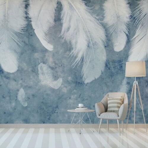 Custom 3D Photo Wallpaper Blue Watercolor Feather Wall Art Mural Painting Study Living Room Bedroom Background Home Decoration