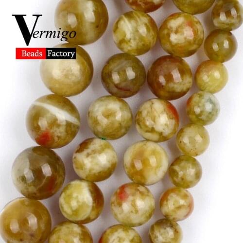 Natural Gemstones Beads 6/8/10mm Green Serpentine Stone Round Beads for Jewelry Making Diy Handmade Jewellery Accessories 15"