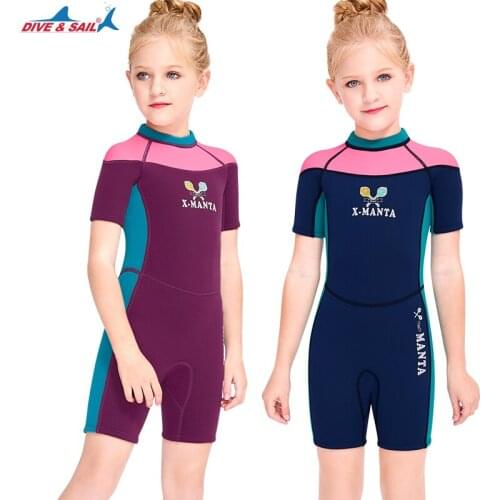 Shorty Wetsuits Kids and Youth 2.5mm Neoprene Short Sleeve Surfing Swimming Diving Suits Back Zip for Water Sports Girls Boys