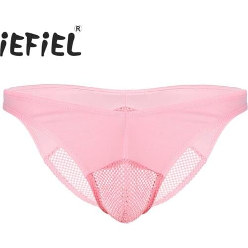 Newest Sexy Male Mens Triangle Panties Briefs Lingerie Mesh Fishnet Patchwork Perspective Pouch and Butt Thong Briefs Underwear