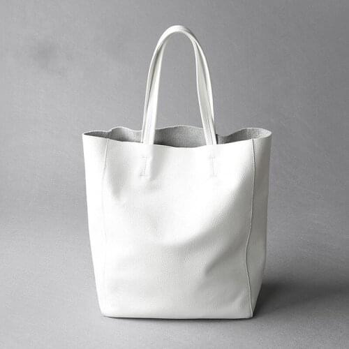 Solid Women Color New Cowhide Leisure Tote Big Capacity Composite Shopping Bag Ladies Genuine Leather Single Shoulder Handbag