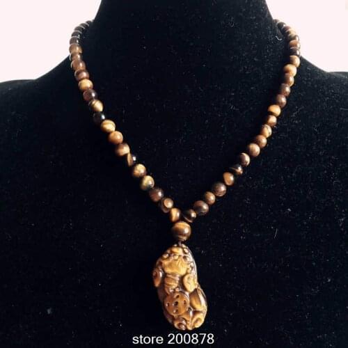 Natural Tiger Eye 6mm Round Beads Necklace with Pixiu Amulet TNL305