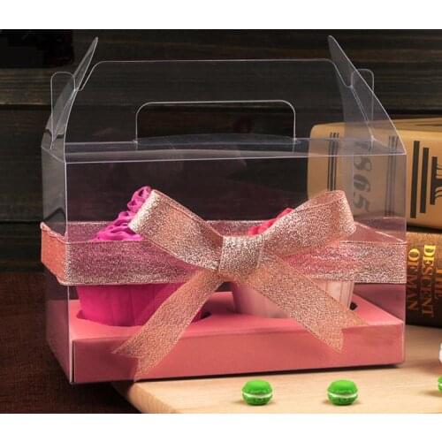 Simple Clear PVC Cupcake Boxes Plastic Roll Cake Box With Handle DIY Baking Package Free Shipping