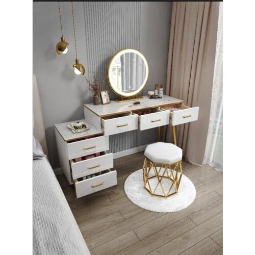 Simple dressing table light luxury net red dressing table Nordic storage cabinet one princess imitation marble dressing table