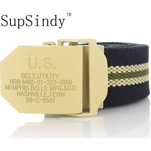 SupSindy Men&women Canvas belt yellow Alloy buckle luxury jeans belts for men vintage tactical belt military nylon strap male