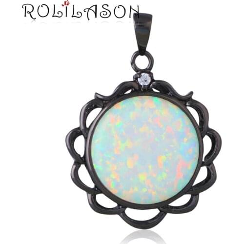 ROLILASON Brand design Distinctive Round White Fire Opal Silver Stamped exaggerated Necklace Pendants OP603