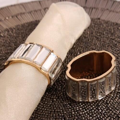 Luxury Crystal Accents Gold Plating Oval Metal Alloy Napkin Rings Set of 6 Pieces