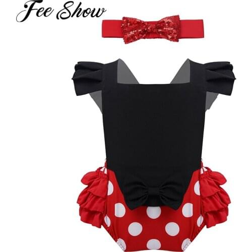 Infant Baby Girls Christmas Costume Outfit One-Piece Bow Polka Dots Hollow back Bodysuit Romper Jumpsuit with Headband Set