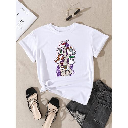 Tattoos Arm Hold The Knife And Gun Print Womens t-Shirts Breathable Tops Oversize Casual t Shirt Fashion Style Womens Tshirt