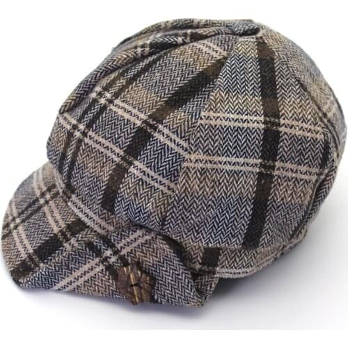 Maple Leaf Decoration Wooden Buckle Plaid Ladies Fashion Octagonal Hat Wutumn and Winter Bberet for Women