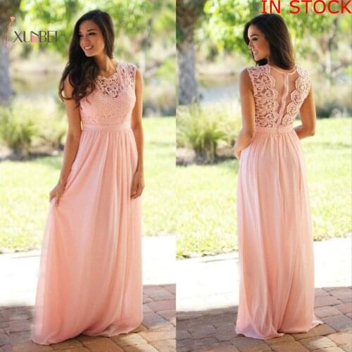 In Stock ! 12Hours Ship Country Style Long Lace Bridesmaid Dresses Chiffon Prom Dresses Wedding Party Gown 2021 New Style