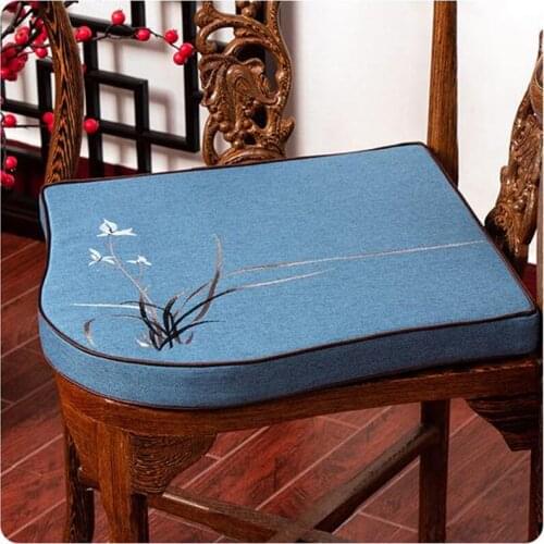 Custom Embroidery Orchid grass Triangle Chair Cushion Comfort Seat Pad Anti-Slip irregular Chinese Cotton Linen Ethnic Sit Mat