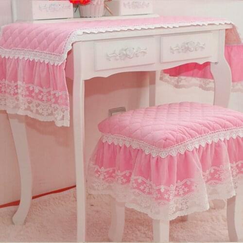 Suede cotton fabric princess pink pink lace Round piano stool cover table /chair cover lace tassel length:10cm-20cm