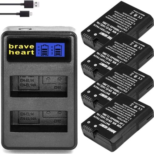 4Pcs EN-EL14 EN-EL14a ENEL14 EN EL14 EL14a Battery + LCD USB Dual Charger for Nikon D3100 D3200 D3300 D5100 D5200 D5300 P7000