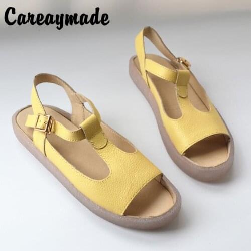 Careaymade-Big size Womens leisure sandals,New summer fish mouth leisure beach shoes clasp genuine leather womens shoes