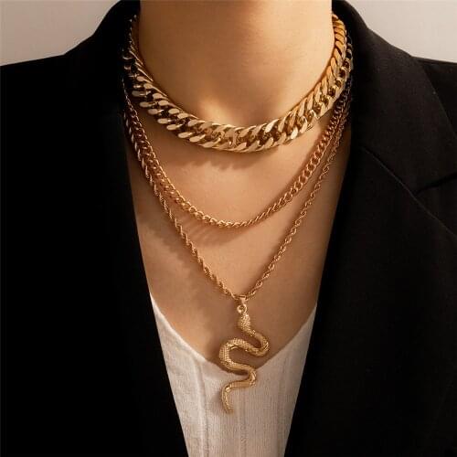 New Fashion Boho Gold Punk Multi-layered Thick Chain Snake Pendant Necklace For Women New Vintage Choker Chains Jewelry Gift