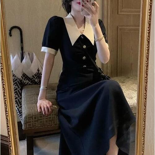 Dress Women Elegant French Style Oversize Lantern Sleeve Vintage Summer Empire Mature Female Office Casual Vintage Holiday 2021