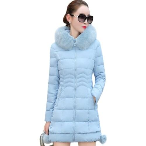 Winter Jacket Women 2018 winter coat pure color casual Fur Collar Hooded long hooded cotton lady jacket