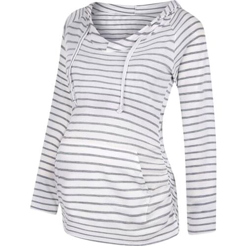 Winter Womens Pregnant Maternity Clothes Striped Printed Nursing Tops Breastfeeding Sweatshirts Blouse Pregnancy Maternity Cloth